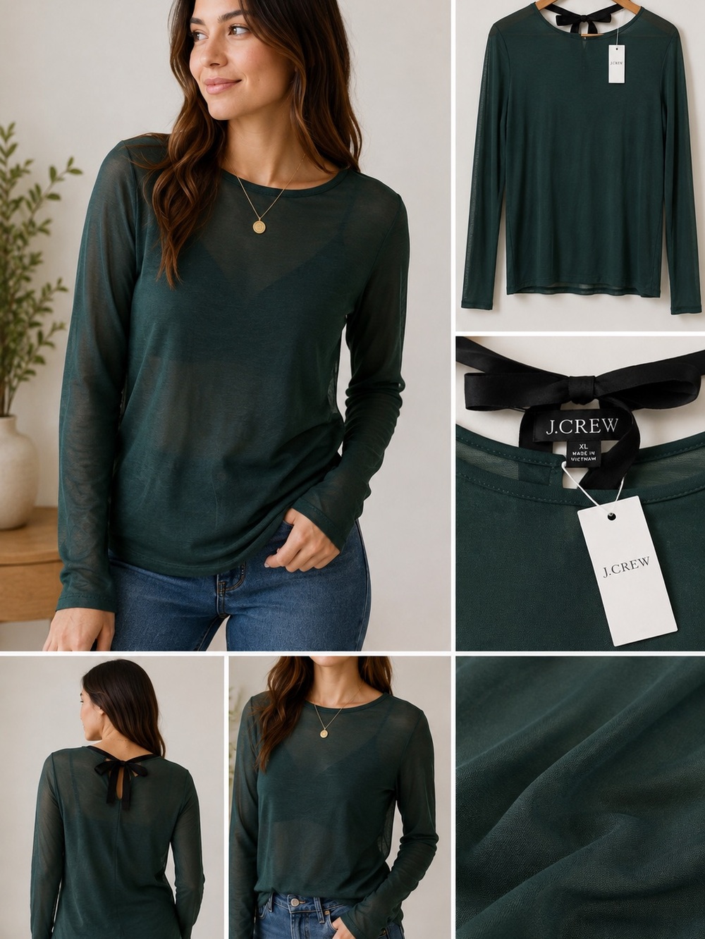 J.Crew NWT Green Sheer Long Sleeve Blouse XL – Elegant Layering Top